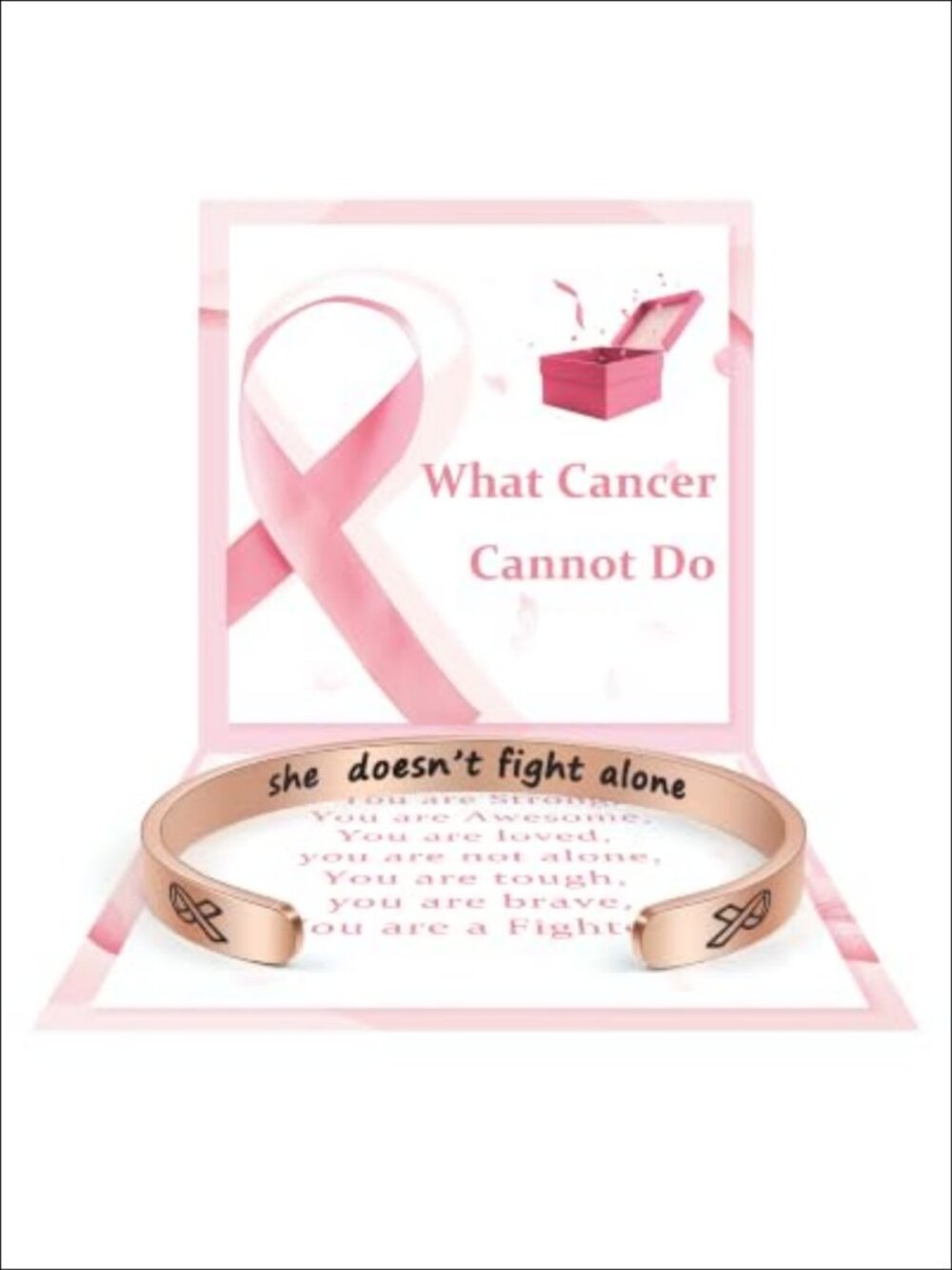 Stainless Steel Inspirational Cuff Bracelet Engraved Cancer Awareness Gift